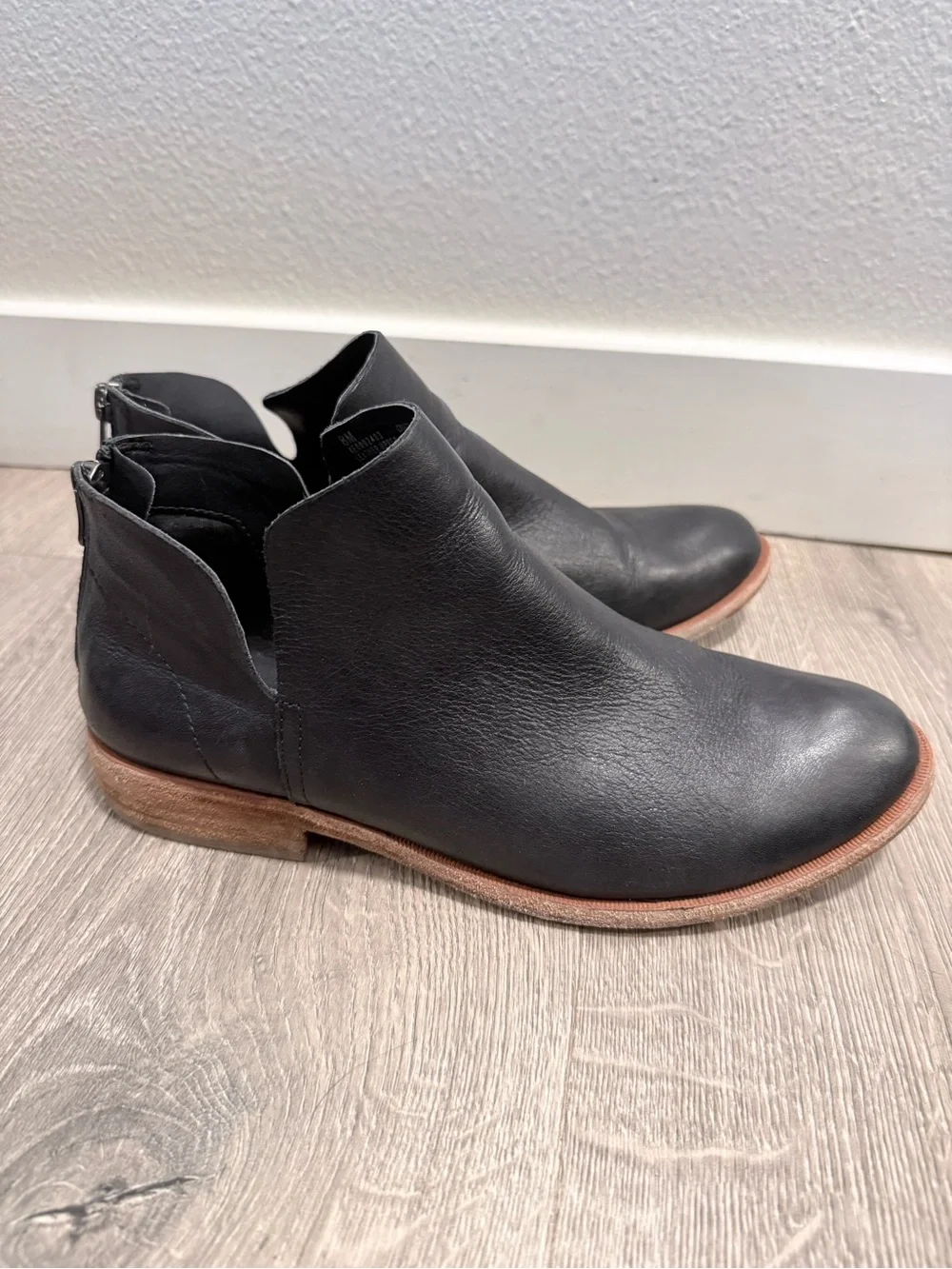 Kork-Ease Black Leather Side-Cut Ankle Booties with Wood Heel